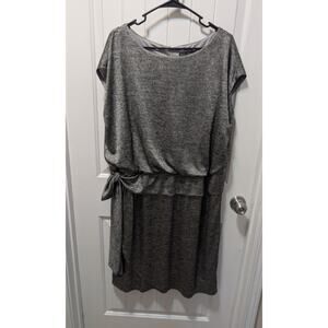 Jessica Howard Bow Tie Waist Dress Plus 20W Black Silver Shimmer Casual Cocktail